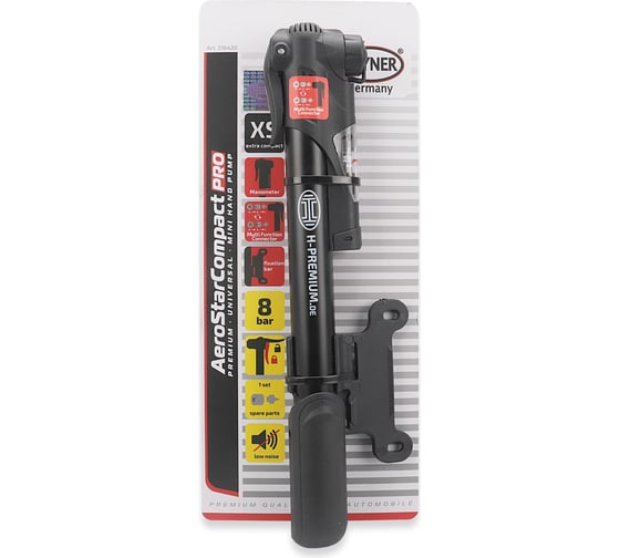 Изображение товара Насос ручной Heyner MINI Premium с манометром для велосипедов, 8 бар 216420