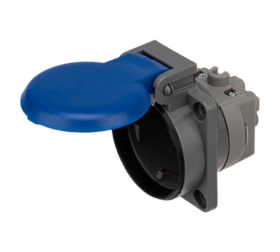 Изображение товара Влагозащищенная розетка REXANT с крышкой, с/з, скрытая установка,16 А, IP54 каучук 111-008