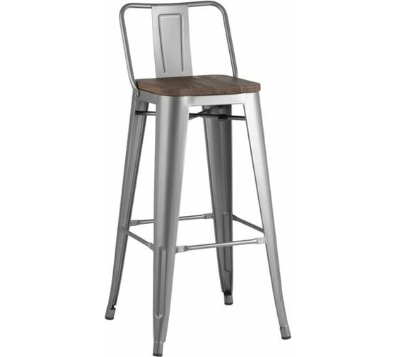 Изображение товара Стул полубарный Стул Груп TOLIX со спинкой, серебристый матовый + темное дерево YD-H675E-W YG-15