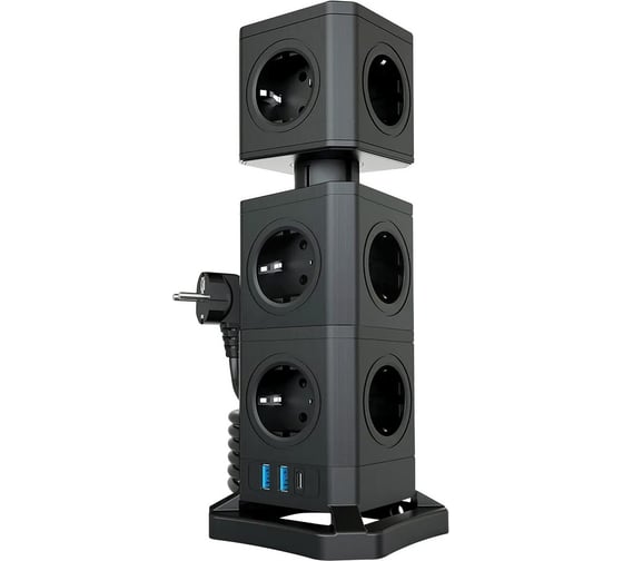Изображение товара Сетевой фильтр QUMO Power Block System PD1+2 12SP5U P-0003, 13 розеток, 2500 Вт, 10A, кабель 2м 3*1 мм чистая медь, пожаробезопасный пластик, евровилка, 2 USB порта 2,4A + USB-C 30W 42089
