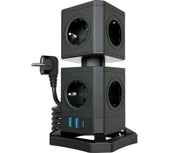 Изображение товара Сетевой фильтр QUMO Power Block System PD1+1 12SP5U P-0003, 9 розеток, 2500 Вт, 10A, кабель 2м 3*1 мм чистая медь, пожаробезопасный пластик, евровилка, 2 USB порта 2,4A + USB-C 30W 42088