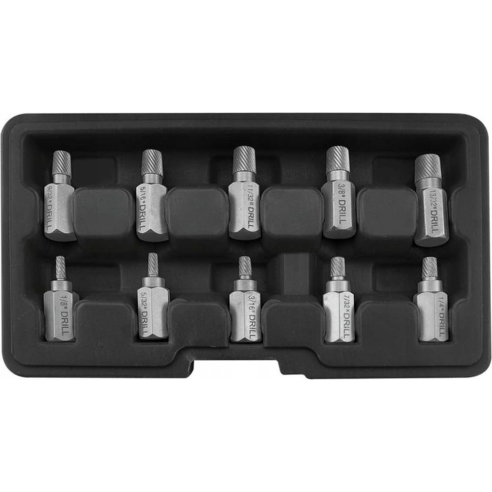 Изображение товара Набор для извлечения поврежденных винтов 10 предметов (пластиковый кейс) YATO YT-05890