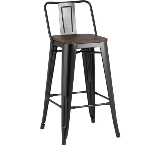 Изображение товара Стул полубарный Стул Груп TOLIX со спинкой черный глянцевый + темное дерево YD-H675E-W LG-01