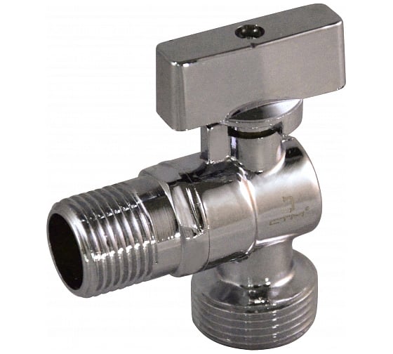 Изображение товара Шаровой угловой кран для бытовых приборов СТМ СТАНДАРТ 1/2х3/4", ш/ш, с отражателем бабочка, удлиненная резьба, хром CAMR1234