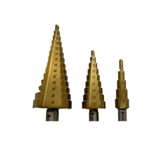 Изображение товара Набор сверл ступенчатых 3 шт.: 4.0-12.0 мм, 4.0-20.0 мм, 4.0-30.0 мм, Р6М5, TIN ИНСТУЛС 00001845832