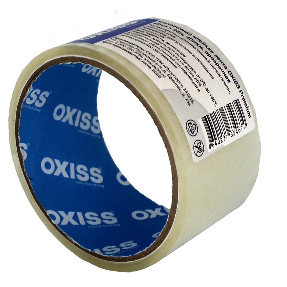 Изображение товара Упаковочная клейкая лента Oxiss Premium 48мм х 25м, 40мкм, прозрачная 4640277634674