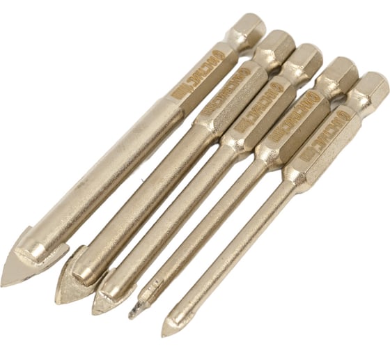 Изображение товара Набор сверл по кафелю и стеклу 4.0-10.0 мм, 5 шт, хв-к 1/4'', Z-2, ВК6 ИНСТУЛС 00001845930