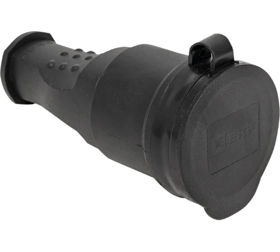 Изображение товара Переносная каучуковая розетка EKF с защитной крышкой 230В 2P+PE 16A IP44 RPS-012-16-230-44