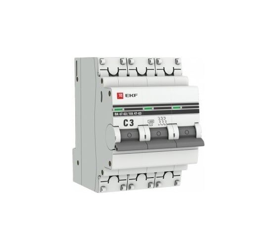 Изображение товара Автоматический выключатель EKF 3P, 3А, 4,5kA, ВА 47-63, PROxima mcb4763-3-03C-pro