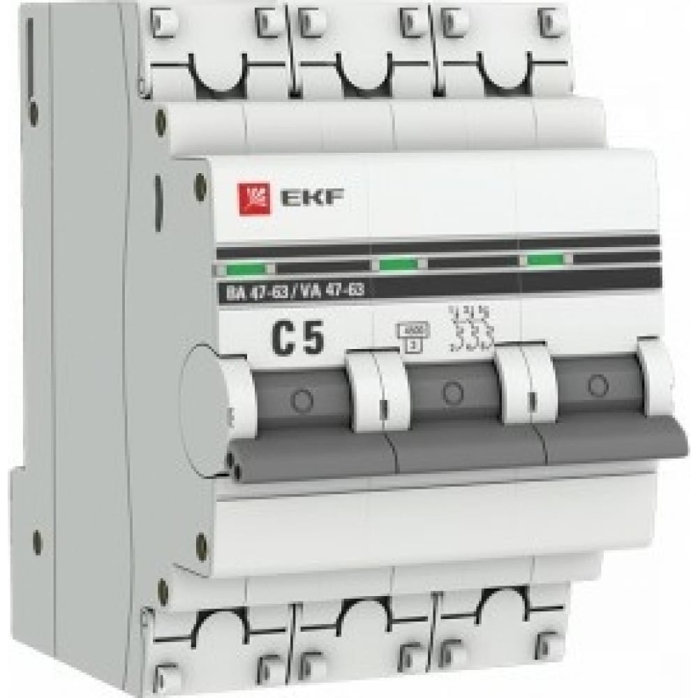 фото Автоматический выключатель ekf 3p, 5а, 4,5ka, ва 47-63, proxima sqmcb4763-3-05c-pro
