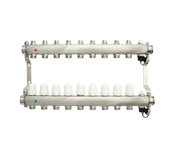 Изображение товара Коллекторная группа в сборе с термостатическими и запорными клапанами ONDO нерж сталь, 9 вых. OKGSP009