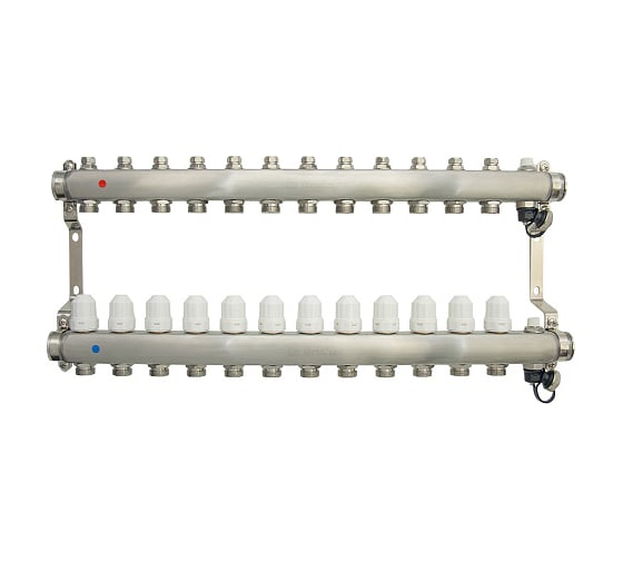 Изображение товара Коллекторная группа в сборе с термостатическими и запорными клапанами ONDO нерж сталь, 12 вых. OKGSP012