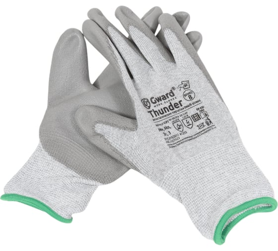 Изображение товара Перчатки антистатические GWARD Thunder нейлоновые серого цвета с полиуретановым покрытием р. M 1 пара в упаковке арт.ASP2 ASP2/M1