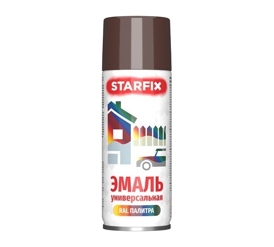 Изображение товара Краска-эмаль аэрозольная универсальная STARFIX коричневый, 520 мл (8016) SM-102044-1