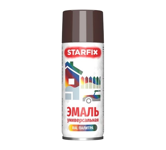 Изображение товара Краска-эмаль аэрозольная универсальная STARFIX шоколадный, 520 мл (8017) SM-102045-1