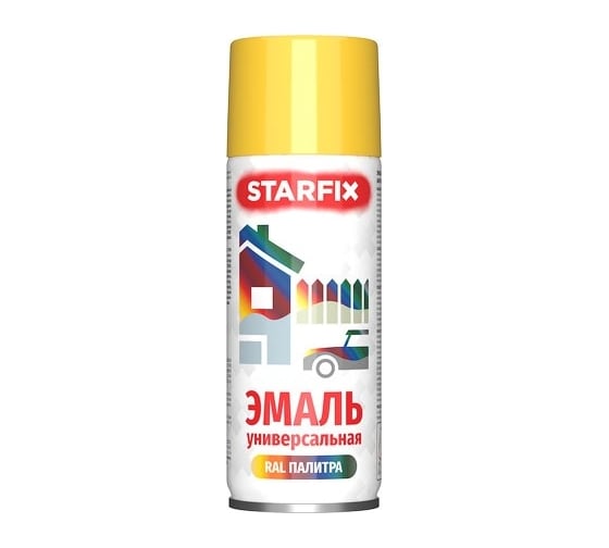 Изображение товара Краска-эмаль аэрозольная универсальная STARFIX желтый, 520 мл (1018) SM-95046-1