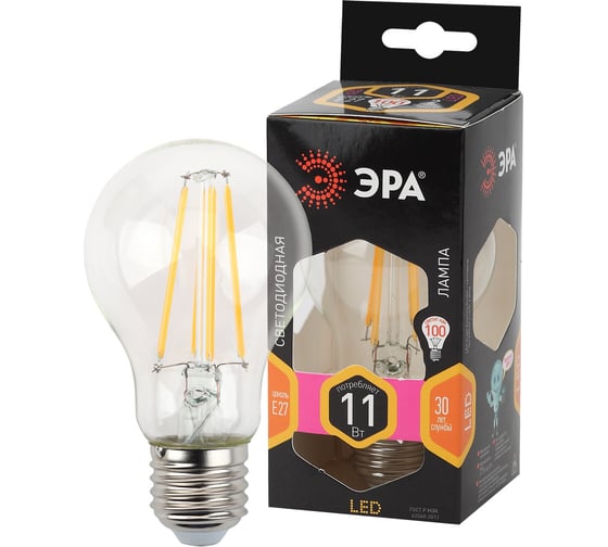 Изображение товара Светодиодная лампа ЭРА FLED, A60-11W-827-E27 филамент, груша, 11Вт, теплый, Е27 Б0035025