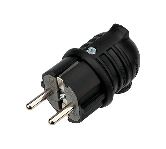 Изображение товара Угловая влагозащищенная вилка REXANT с заземлением, 16 А, IP44 каучук 111-003