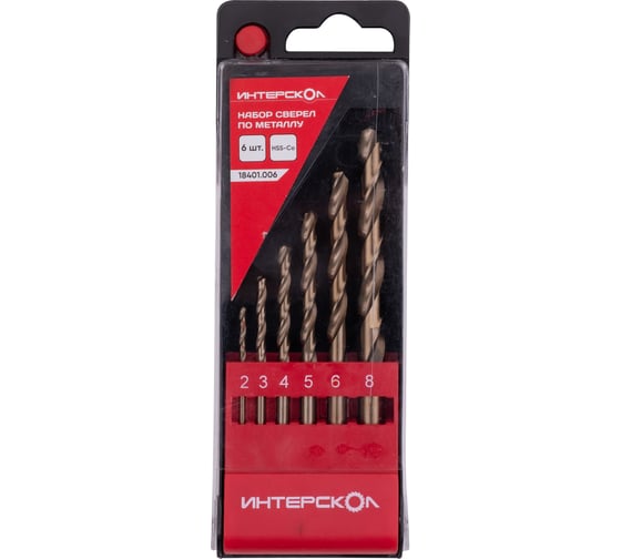 Изображение товара Набор сверел по металлу из быстрорежущей стали HSS-CO 6 шт ИНТЕРСКОЛ 18401.006