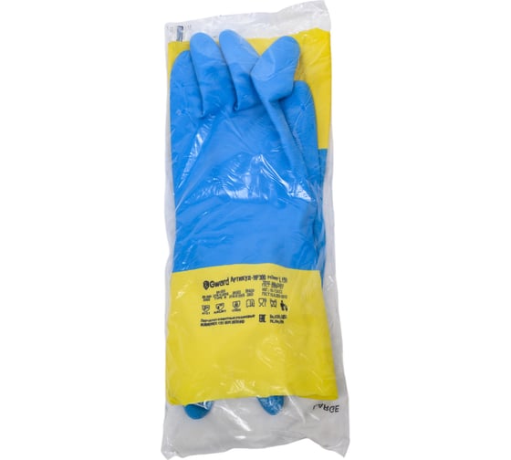 Изображение товара Перчатки GWARD HP300 КЩС К80% Щ50% из латекса и неопрена, двуцветные, р. L 1 пара в упаковке арт. HP300 HP300/L1