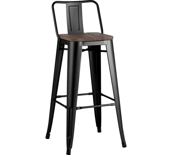 Изображение товара Барный стул Стул Груп TOLIX со спинкой, черный глянцевый + темное дерево YD-H765E-W LG-01