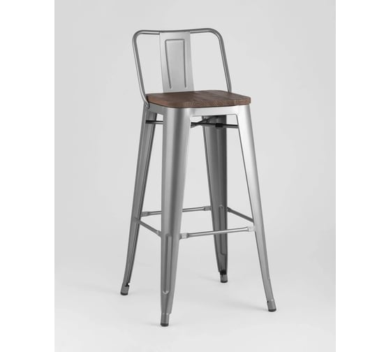 Изображение товара Барный стул Стул Груп TOLIX со спинкой, серебристый матовый + темное дерево YD-H765E-W YG-15