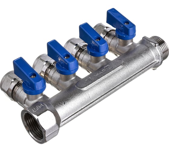 Изображение товара Коллектор СТМ 4 выхода, 3/4x16, с шаровыми кранами для м/п труб C4MP3416