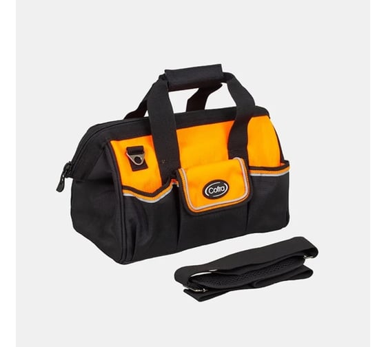 Изображение товара Сумка для инструментов COFRA с мягким дном, металлическая фурнитура, тканевый наплечник, ручки с липучками, размер 310x165x225 мм, 1 шт, цвет оранжевый/черный, материал - п TC-4415PO