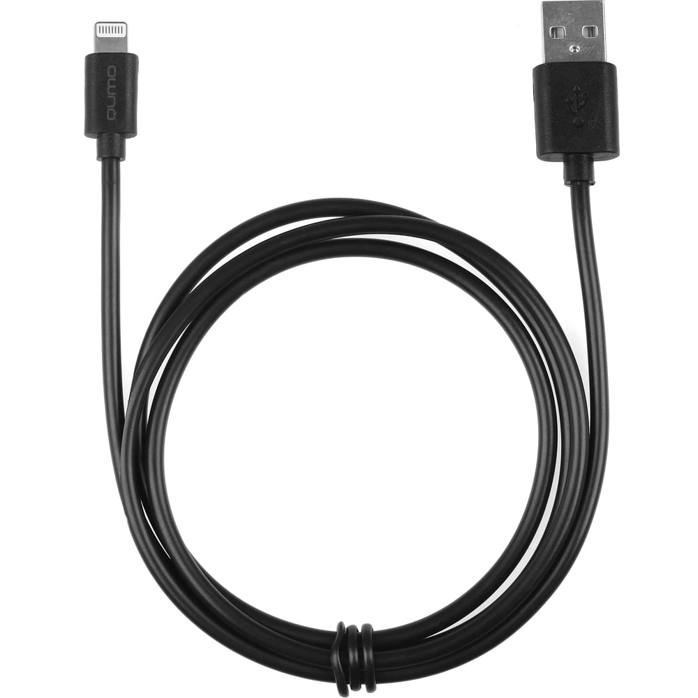 Изображение товара Кабель QUMO light series, USB-Apple 8 pin, 1м, 5В, 2A, оплетка PVC, коннектор PVC, черный 33814