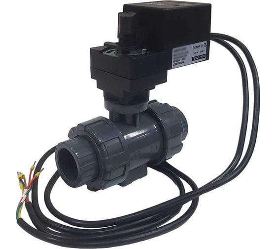 Изображение товара Двухходовой шаровой кран TECHNO DN25 из ПВХ, с электроприводом 4Нм, 24В, управление открыто/закрыто 2025PVC-04DF/24V 681225