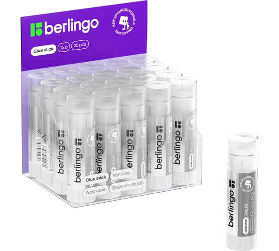 Изображение товара Клей-карандаш Berlingo Aqua 15г, 20 шт в упаковке, прозрачный ПВП FPp15000 FPp_15000