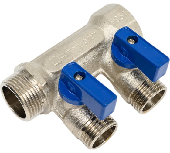 Изображение товара Коллектор СТМ 2 выхода, 3/4x16, с шаровыми кранами для м/п труб C2MP3416