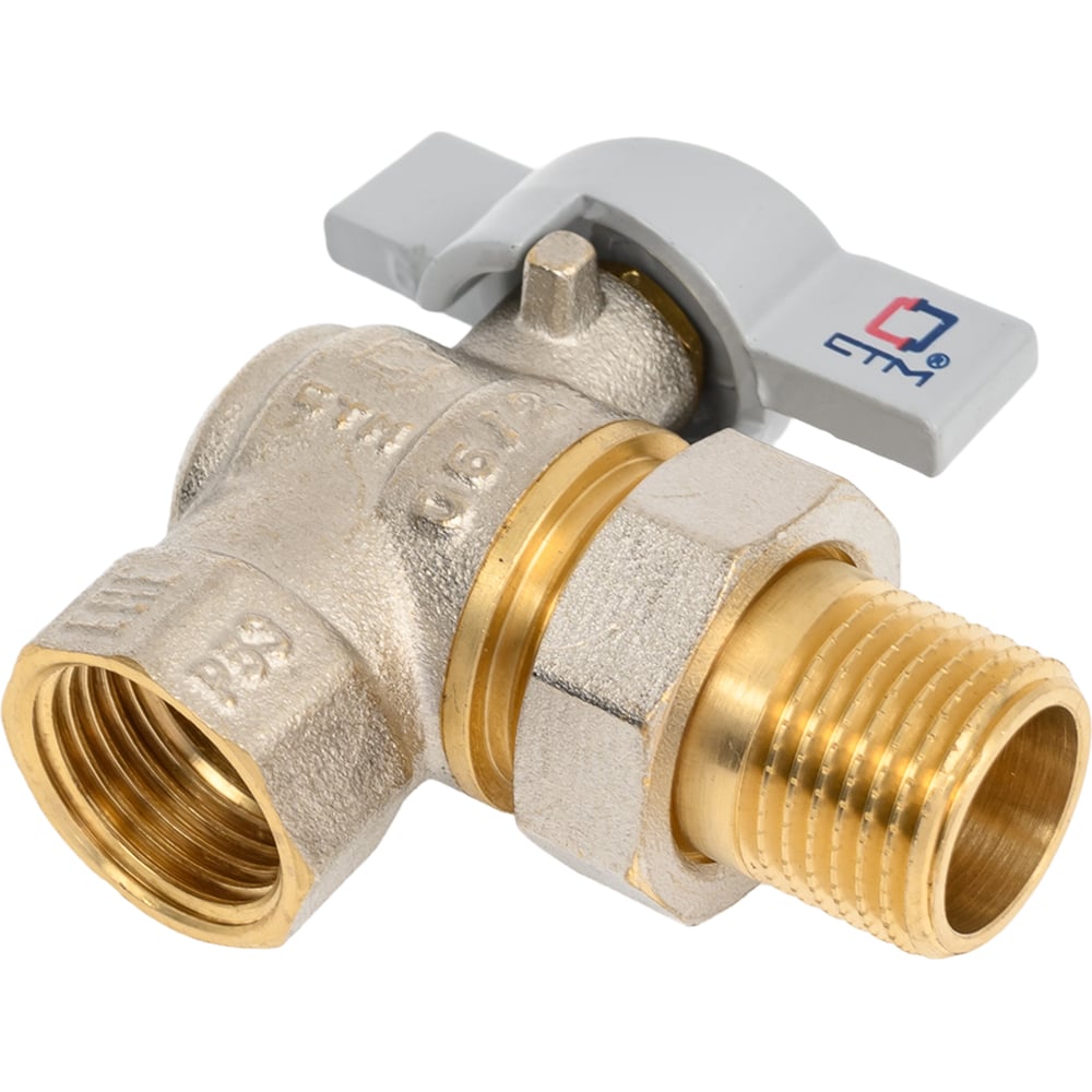 Изображение товара Шаровой угловой кран для воды СТМ СТАНДАРТ 1/2", с накидной гайкой, бабочка CWALM012