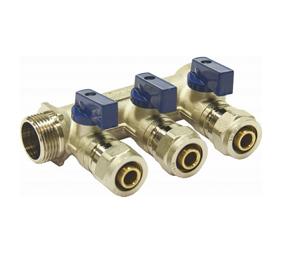 Изображение товара Коллектор СТМ 3 выхода, 3/4x16, с шаровыми кранами, для м/п труб C3MP3416