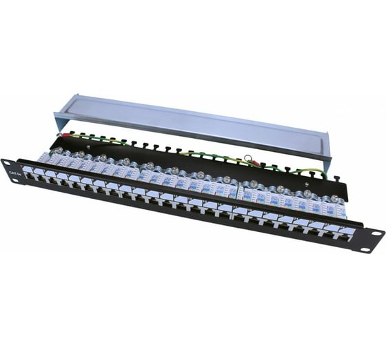 Изображение товара Патч-панель Hyperline, PP3-19-24-8P8C-C5E-SH-110D, 19", 1U, 24 порта RJ-45, полное экранирование, категория 5e, Dual IDC, ROHS, цвет черный, 246037