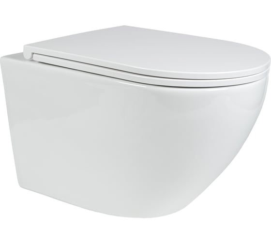 Изображение товара Унитаз со смывом торнадо подвесной безободковый белый BOND с сиденьем с микролифтом Овал F12-10