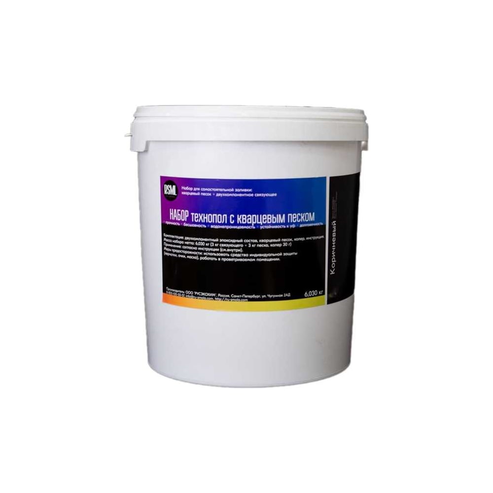 Изображение товара Эпоксидный наливной пол РУ-СМОЛА Технопол набор с кварцевым песком, 6,030 кг, коричневый SPOLKORV-6