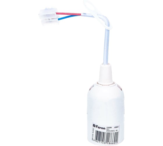 Изображение товара Подвесной патрон с клеммой FERON LH108 Е27, 230V, огнеупорный пластик белый, размер 38х55 мм 41033