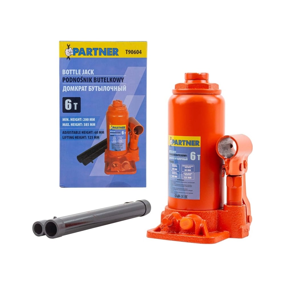 Изображение товара Домкрат бутылочный Partner 6т PA-T90604(52692) гидравлический/предохранительный клапан