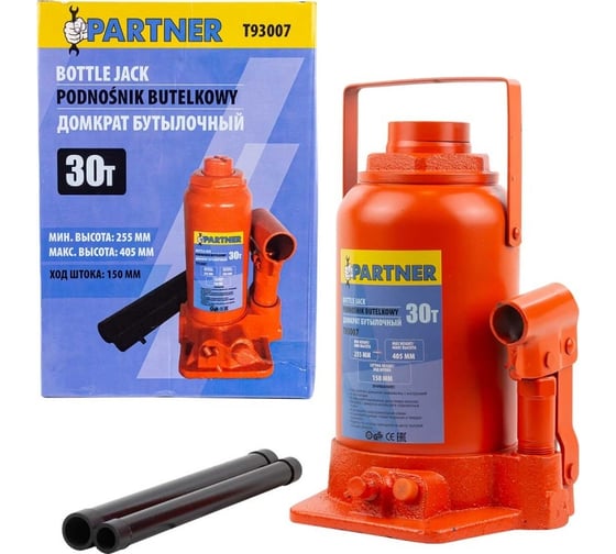 Изображение товара Домкрат бутылочный Partner 30т с клапаном h min-255мм, h max-405мм, ход штока-150мм PA-T93007(52698)
