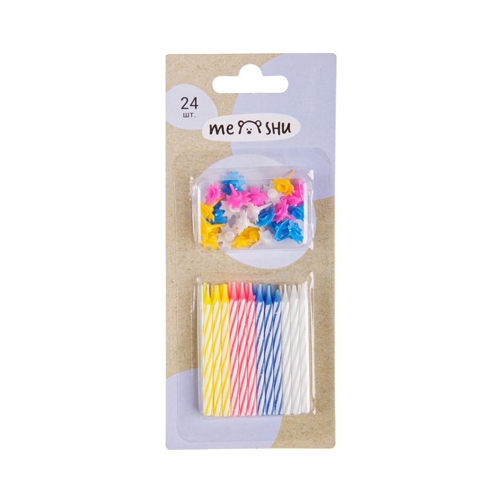 Изображение товара Свечи для торта MESHU Мини 2-х цветные 5 5 см 24 шт с подсвечниками