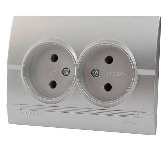 Изображение товара Двойная розетка Lezard DERIY, без заземления, серебристый металлик 702-2828-128B