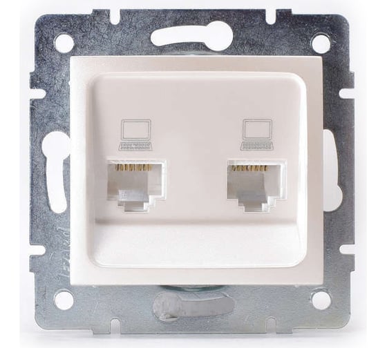 Изображение товара Двойная компьютерная розетка Lezard KARINA жемчужно-белый перламутр 707-3088-141