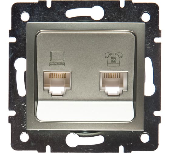 Изображение товара Розетка Lezard KARINA компьютер+телефон матовое серебро 707-4388-143