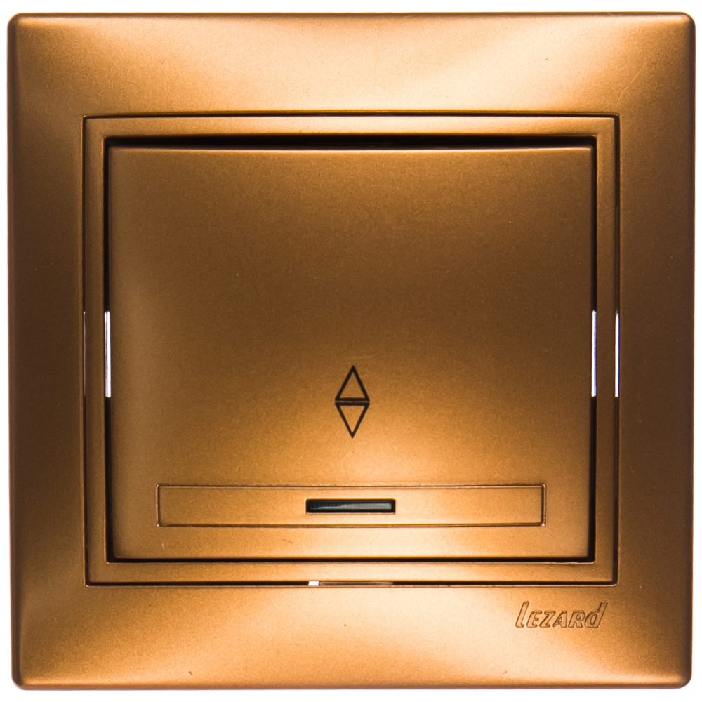 фото Выключатель lezard, mira, проходной, с подсветкой, золотой металлик, со вставкой, 701-1313-114