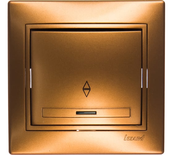 Изображение товара Выключатель Lezard, MIRA, проходной, с подсветкой, золотой металлик, со вставкой, 701-1313-114