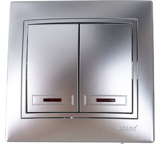 Изображение товара Двойной выключатель Lezard MIRA с подсветкой, метал серый, со вставкой 701-1010-112