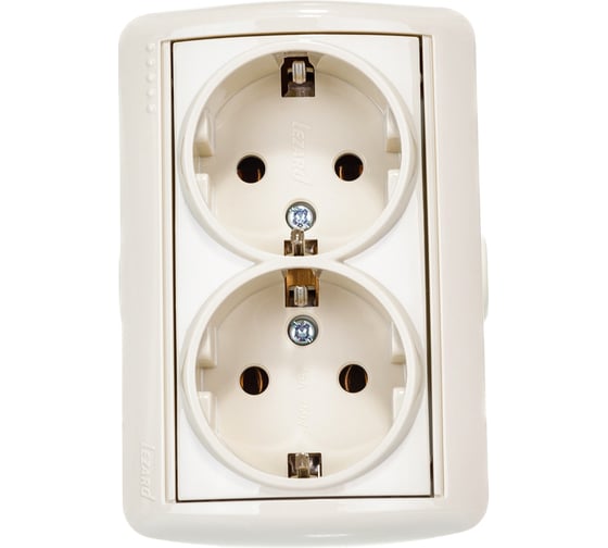Изображение товара Розетка Lezard, NATA, двойная, с/з, закрытый корпус, керамика, кремовая, 710-0300-127