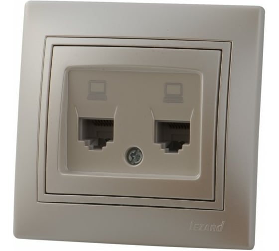 Изображение товара Розетка Lezard, MIRA, компьютерная, двойная. жемчужно-белый перламутр, со вставкой, 701-3030-141