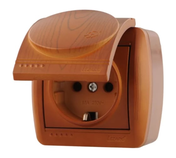 Изображение товара Розетка с крышкой Lezard NATA с заземлением, керамика, сосна 710-0800-123